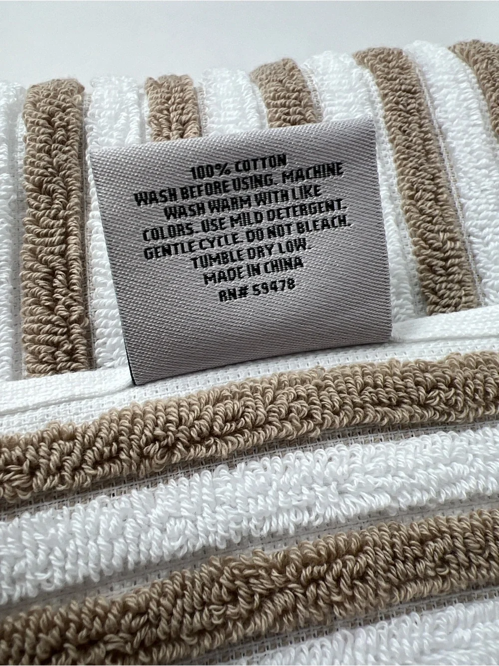 Rachel Zoe Bath Towel Set Tan White Striped with Fringe Soft Cotton 2 Pc NEW
